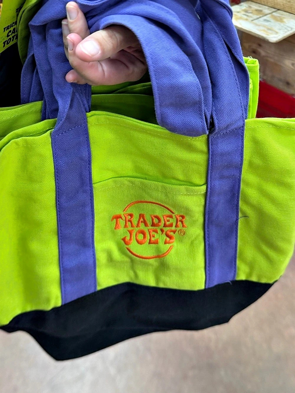 Trader Joe's Trick-or-Treat Mini Canvas Tote Bag Green & Purple